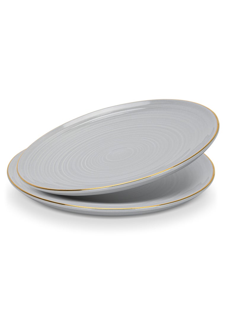 2-Piece Dinner Plate 21cm, Porcelain Round Plates Firmina Series, Elegant Golden Rim Dinnerware Set, with Smooth Glossy-Finish Plates
