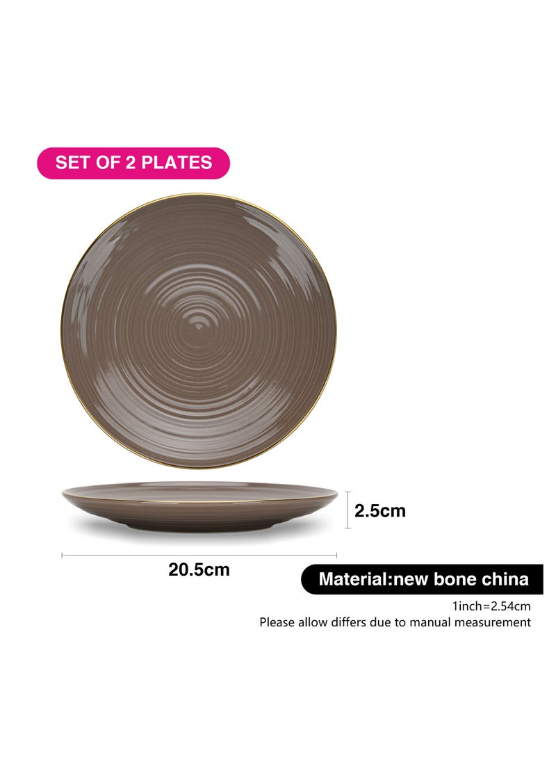 Fissman 2-Piece Dinner Plate 21cm, Porcelain Round Plates Firmina Series, Elegant Golden Rim, with Smooth Glossy-Finish