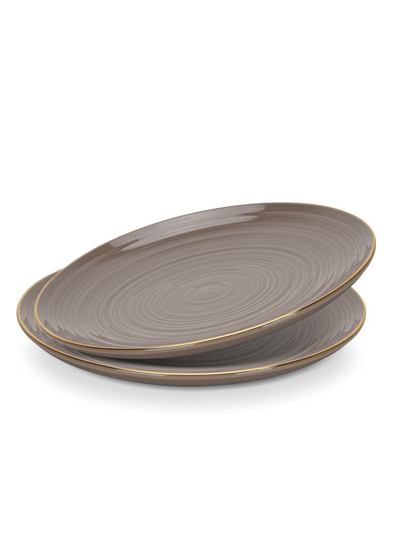 Fissman 2-Piece Dinner Plate 21cm, Porcelain Round Plates Firmina Series, Elegant Golden Rim, with Smooth Glossy-Finish