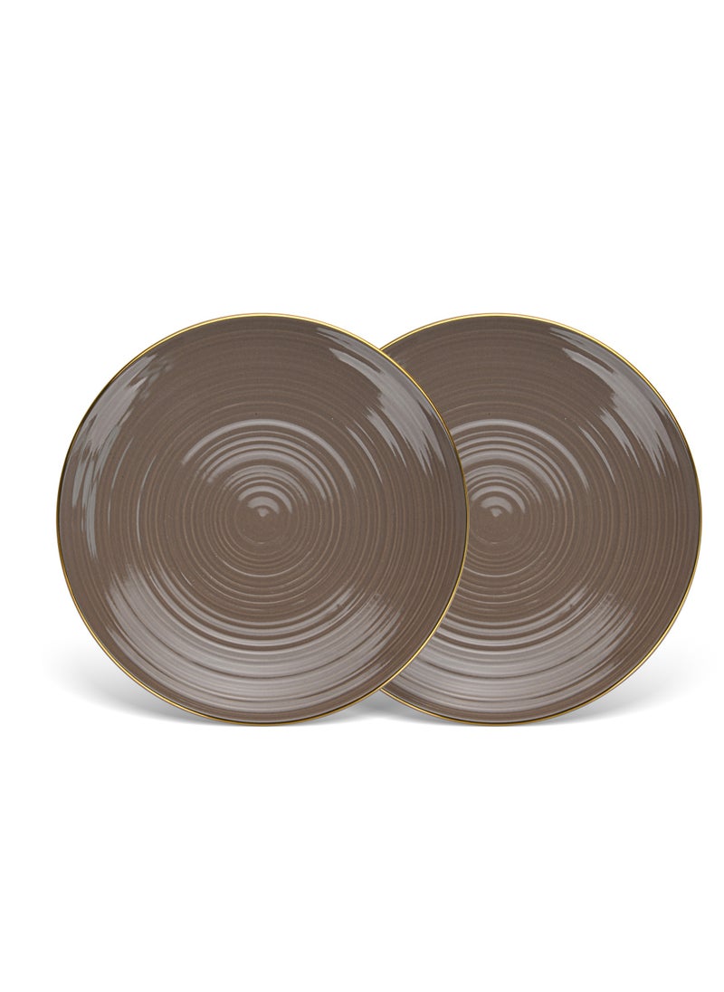 Fissman 2-Piece Dinner Plate 21cm, Porcelain Round Plates Firmina Series, Elegant Golden Rim, with Smooth Glossy-Finish