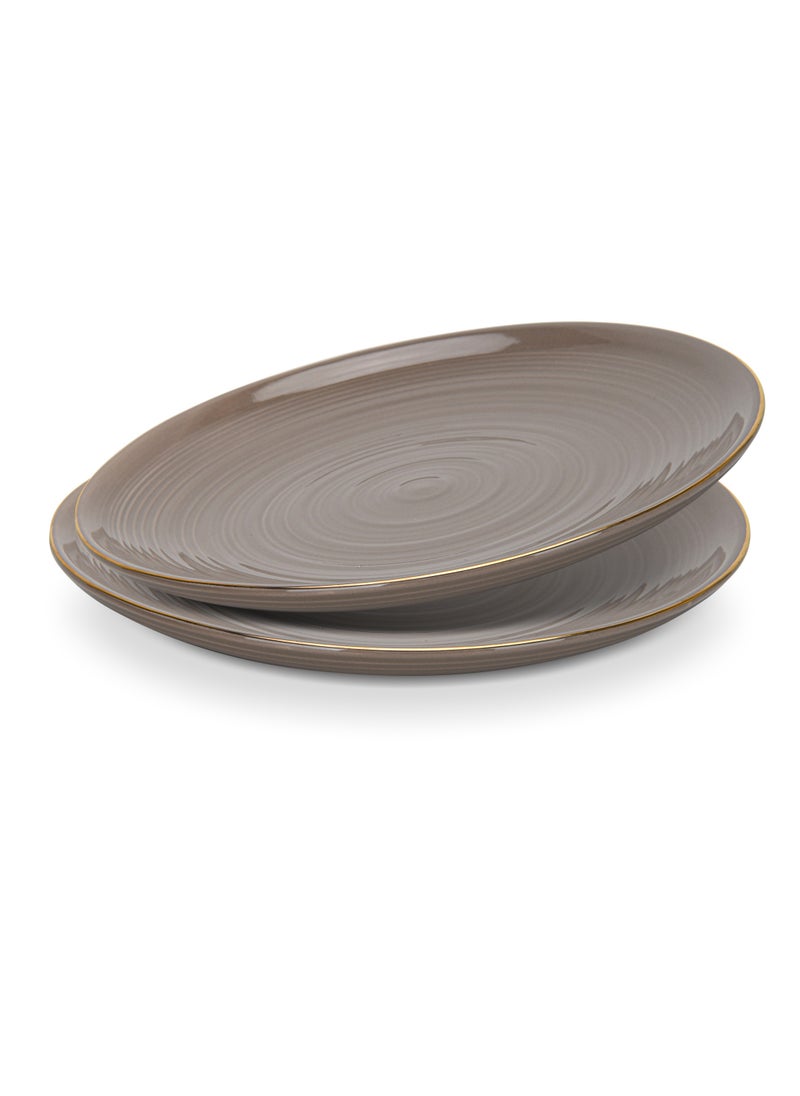 2-Piece Dinner Plate 26cm, Porcelain Round Plates Firmina Series, Elegant Golden Rim, with Smooth Glossy-Finish