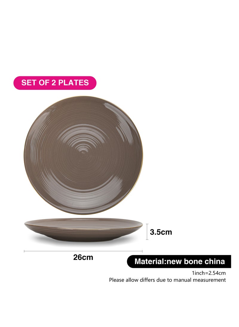 2-Piece Dinner Plate 26cm, Porcelain Round Plates Firmina Series, Elegant Golden Rim, with Smooth Glossy-Finish