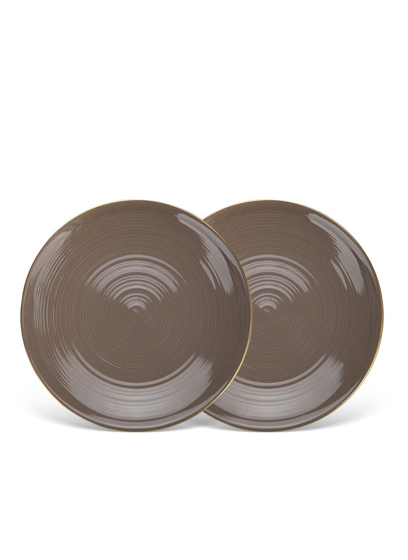 2-Piece Dinner Plate 26cm, Porcelain Round Plates Firmina Series, Elegant Golden Rim, with Smooth Glossy-Finish