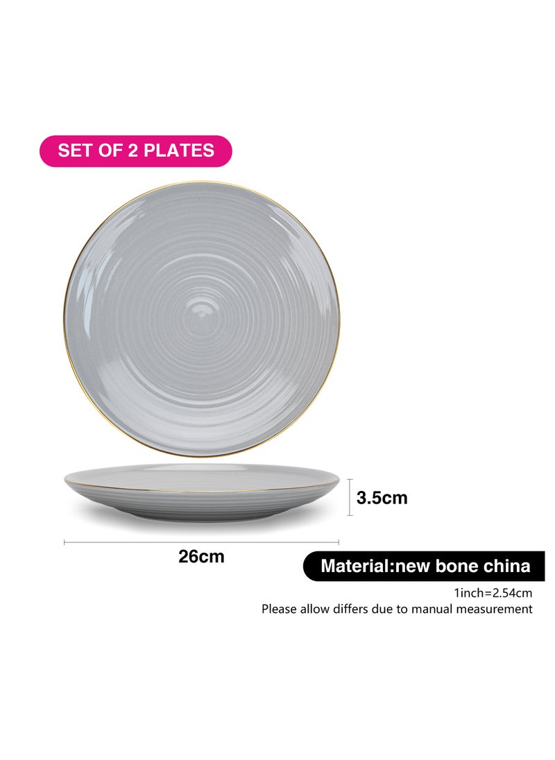 2-Piece Dinner Plate 26cm, Porcelain Round Plates Firmina Series, Elegant Golden Rim Dinnerware Set, with Smooth Glossy-Finish Plates