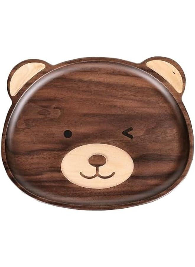 A Variety of Walnut Wood Creative Dinner Plate Sets - Unique Crab, Mushroom, and Bear Shapes for A More Exquisite and Fun Dining Experience! (Bear Dinner Plate)