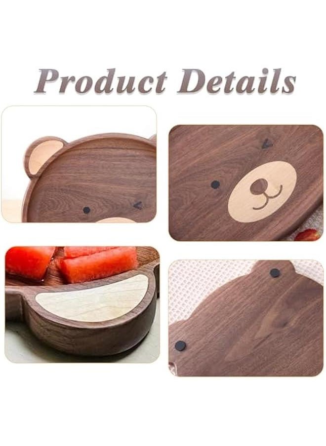 A Variety of Walnut Wood Creative Dinner Plate Sets - Unique Crab, Mushroom, and Bear Shapes for A More Exquisite and Fun Dining Experience! (Bear Dinner Plate)