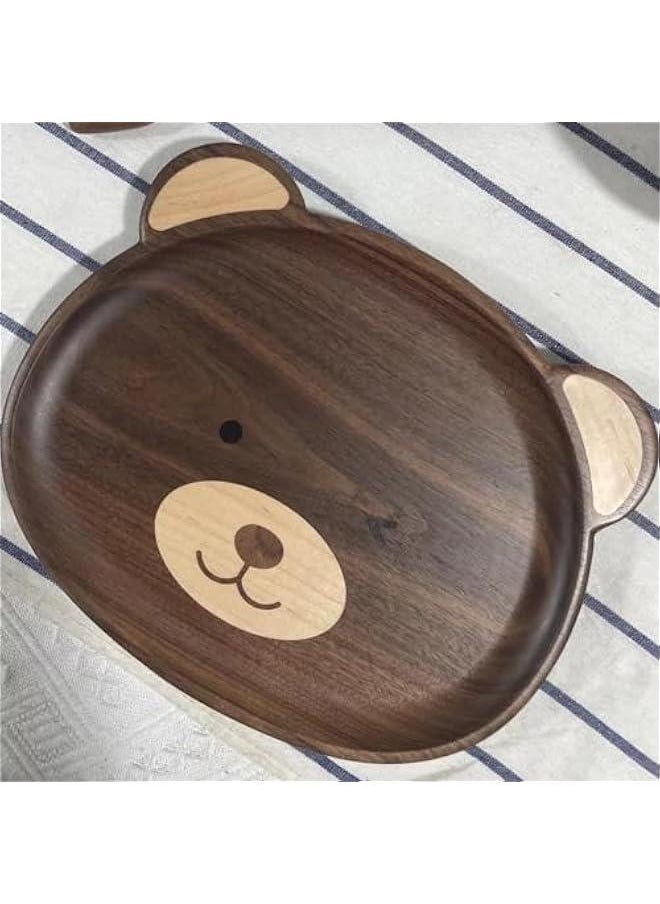 A Variety of Walnut Wood Creative Dinner Plate Sets - Unique Crab, Mushroom, and Bear Shapes for A More Exquisite and Fun Dining Experience! (Bear Dinner Plate)