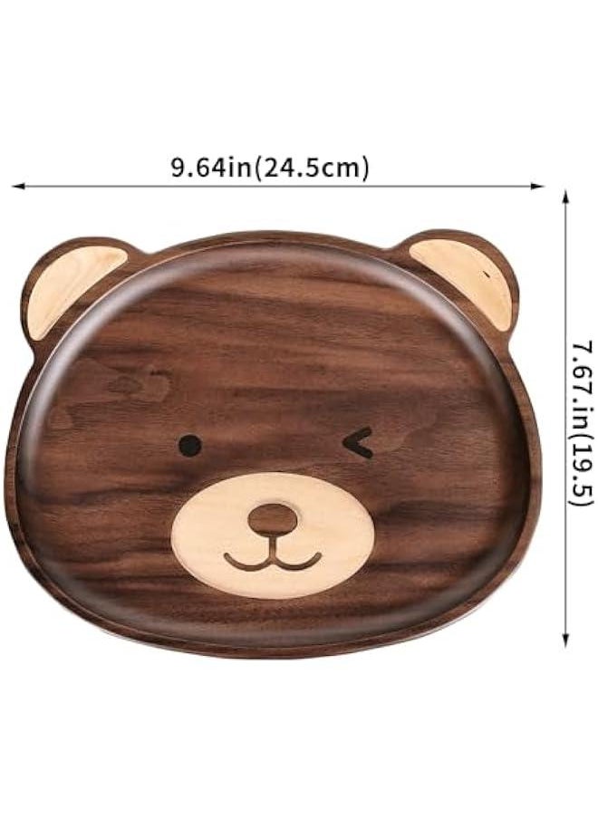 A Variety of Walnut Wood Creative Dinner Plate Sets - Unique Crab, Mushroom, and Bear Shapes for A More Exquisite and Fun Dining Experience! (Bear Dinner Plate)