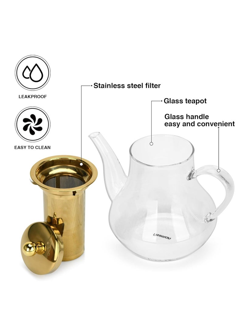 Glass Tea Pot with Stainless Steel Filter 1200mL, Borosilicate Glass Tea Pot Infuser, Great For Loose Leaf Tea, Blooming Tea, Tea Bags & Fruit Infused Water