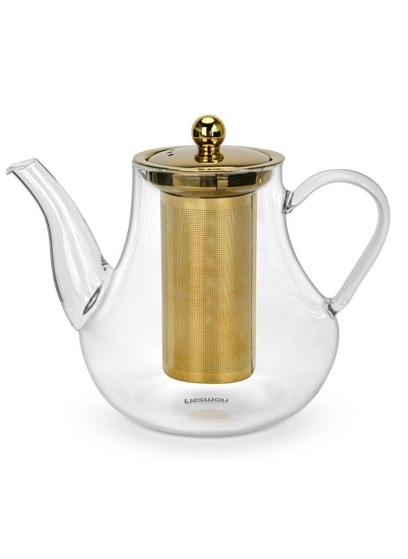 Glass Tea Pot with Stainless Steel Filter 1200mL, Borosilicate Glass Tea Pot Infuser, Great For Loose Leaf Tea, Blooming Tea, Tea Bags & Fruit Infused Water