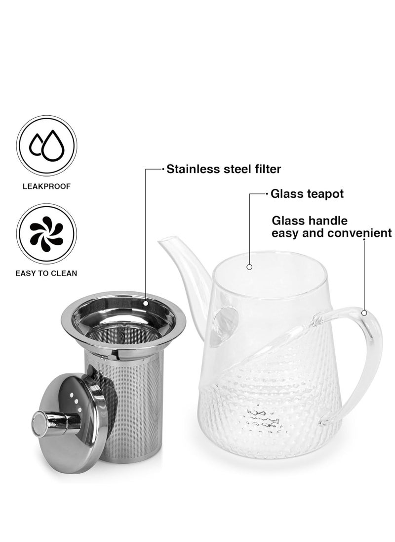 Glass Tea Pot with Stainless Steel Filter 1000mL, Borosilicate Glass Tea Pot Infuser, Great For Loose Leaf Tea, Blooming Tea, Tea Bags & Fruit Infused Water