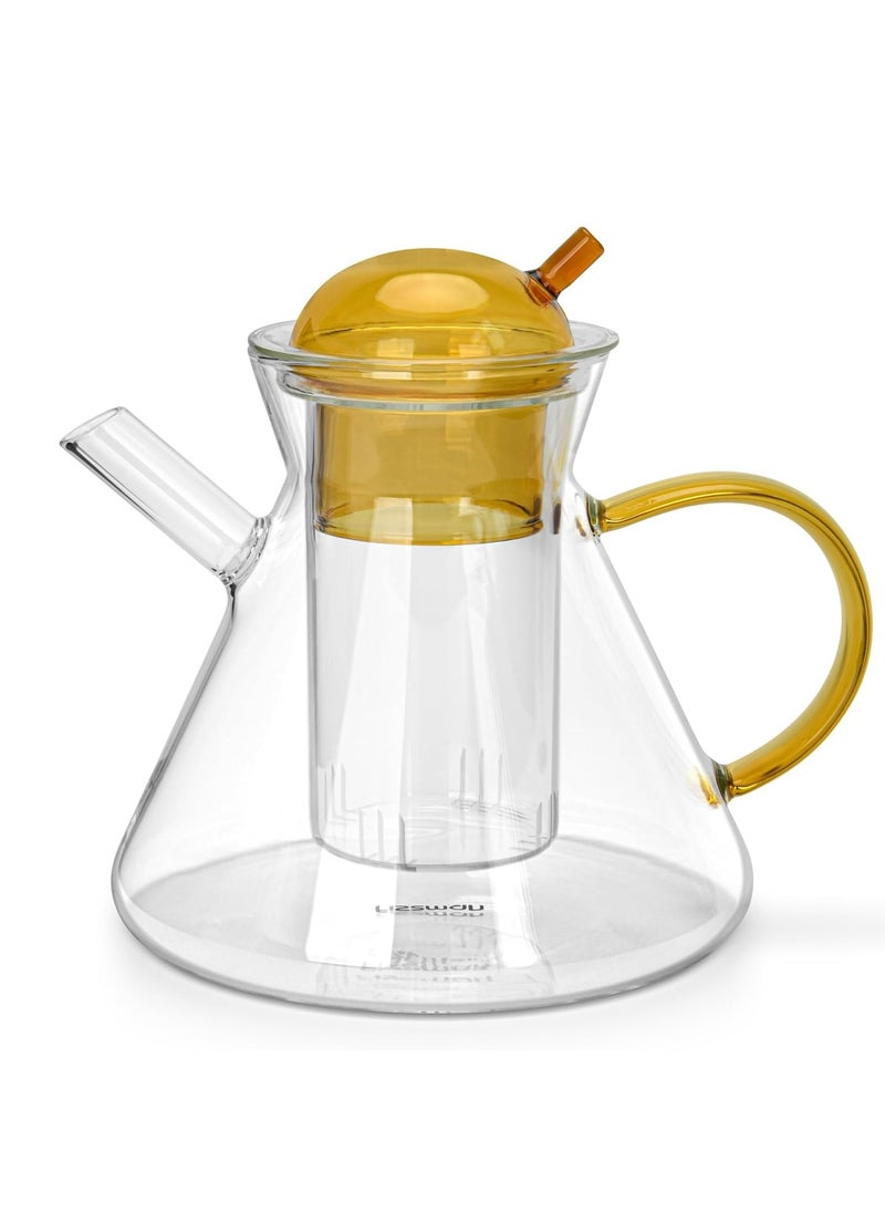 Glass Tea Pot with Glass Filter 950mL, Borosilicate Glass Tea Pot Infuser, Great For Loose Leaf Tea, Blooming Tea, Tea Bags & Fruit Infused Water