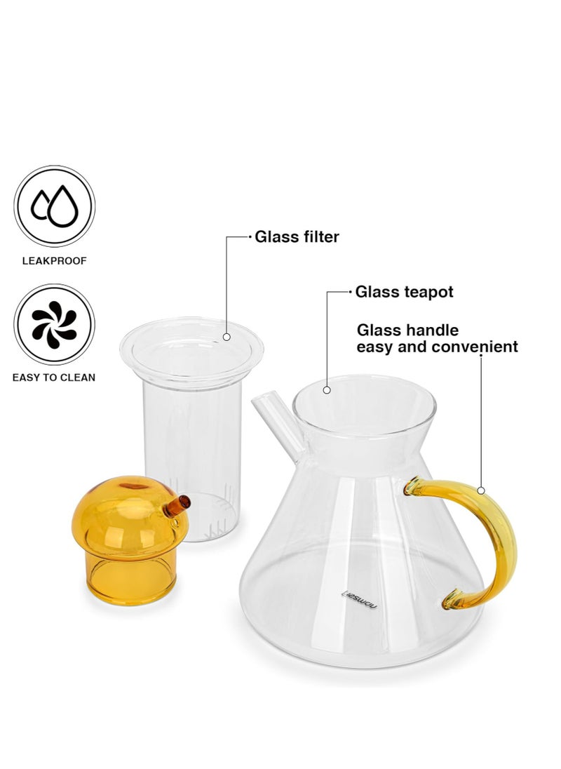 Glass Tea Pot with Glass Filter 950mL, Borosilicate Glass Tea Pot Infuser, Great For Loose Leaf Tea, Blooming Tea, Tea Bags & Fruit Infused Water