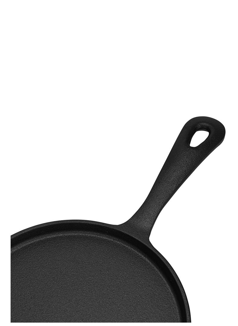 Crepe Pan 22cm, Cast Iron with 1.5cm Deep, Induction Bottom for all Stovetops, Anti-Rust Kitchen Cookware, Pre-Seasoned