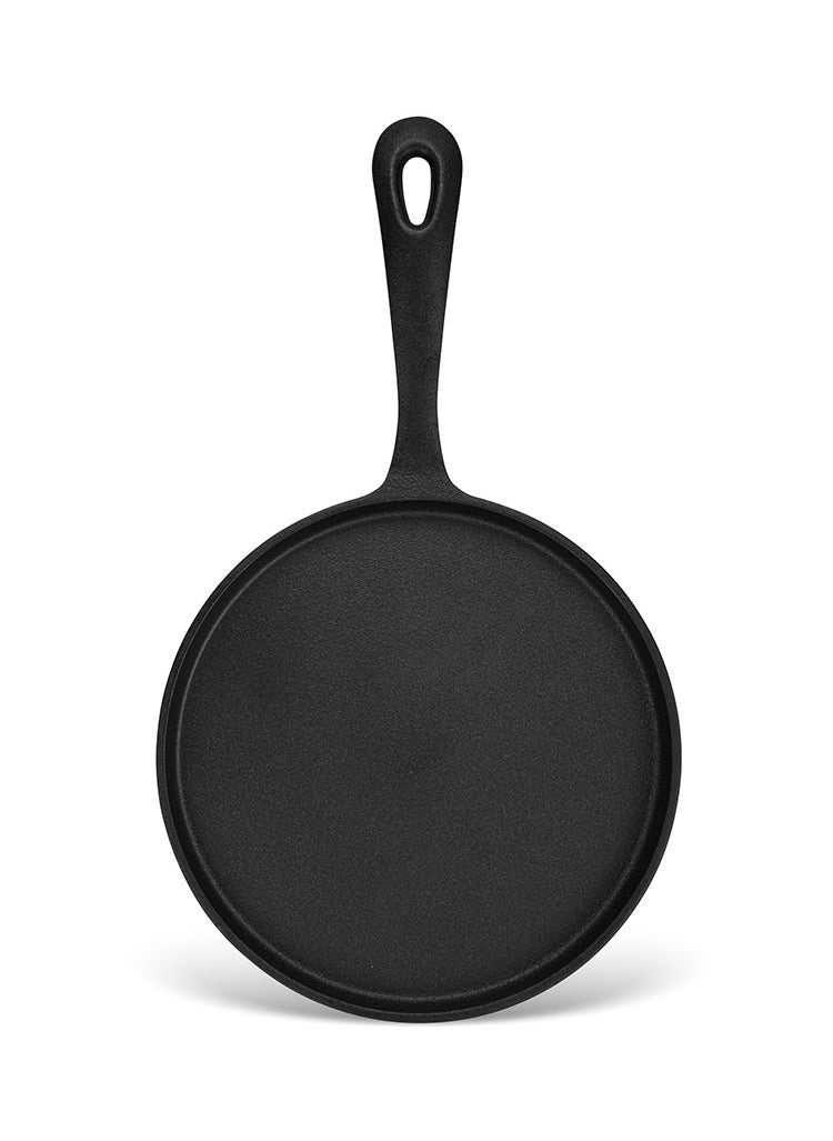 Crepe Pan 22cm, Cast Iron with 1.5cm Deep, Induction Bottom for all Stovetops, Anti-Rust Kitchen Cookware, Pre-Seasoned