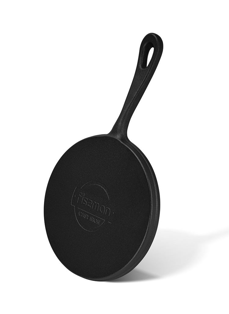 Crepe Pan 22cm, Cast Iron with 1.5cm Deep, Induction Bottom for all Stovetops, Anti-Rust Kitchen Cookware, Pre-Seasoned