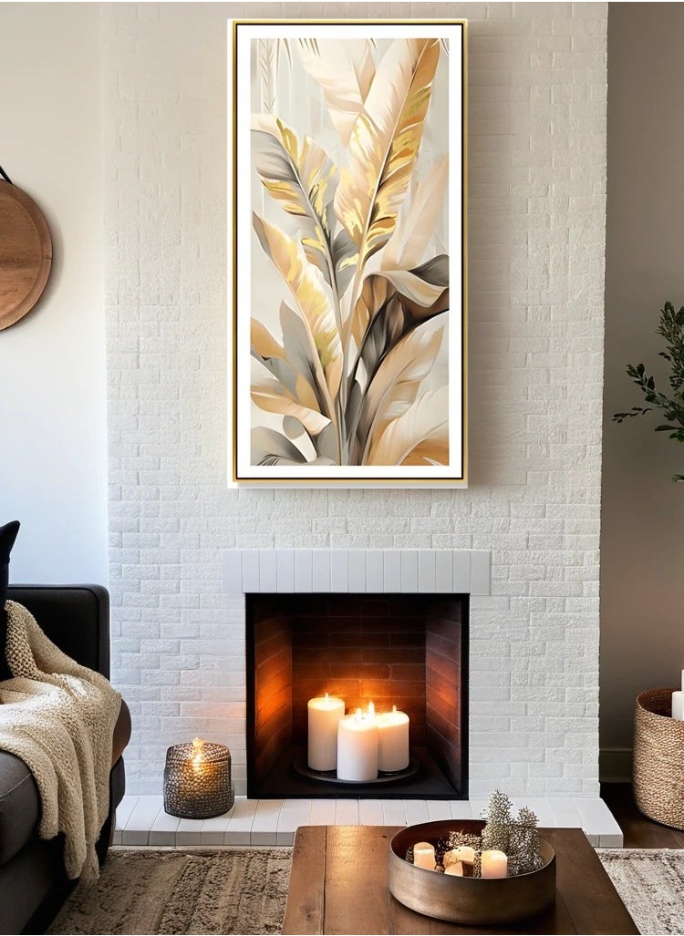 triking Leather Art with 3D Texture and Gold Leaf in Black Gold Frame - 70*140 cm LTM-24080141