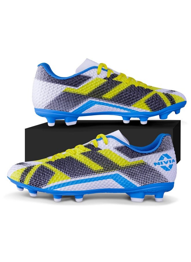 Nivia Dagger Football Studs for Men | Better Control and Lightweight Comfort | First Choice for Performance-Driven Players | Football Shoes | Sports Shoes for Men (White/Blue) UK-07