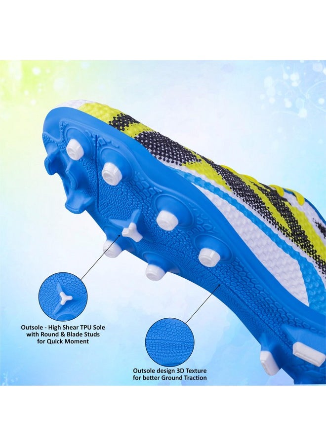 Nivia Dagger Football Studs for Men | Better Control and Lightweight Comfort | First Choice for Performance-Driven Players | Football Shoes | Sports Shoes for Men (White/Blue) UK-07