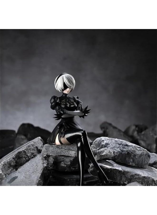 2Byorha Figure 2B Noodle Stopper Figure 2Bautomata Statue, 15cm Sitting Pose Anime No.2 Type B Action Figure Model Sculpture, PVC Handmade Collectible Desktop Decoration