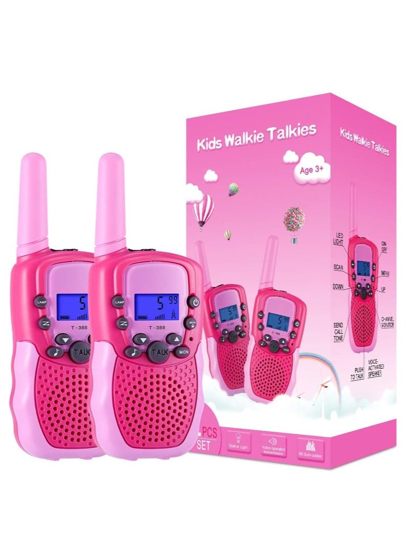 Toys for 3-12 Year Old Boys Girls, Walkie Talkies for Kids 22 Channels 2 Way Radio Toy with Backlit LCD Flashlight, 3 Miles Range for Outside, Camping, Hiking (Pink)