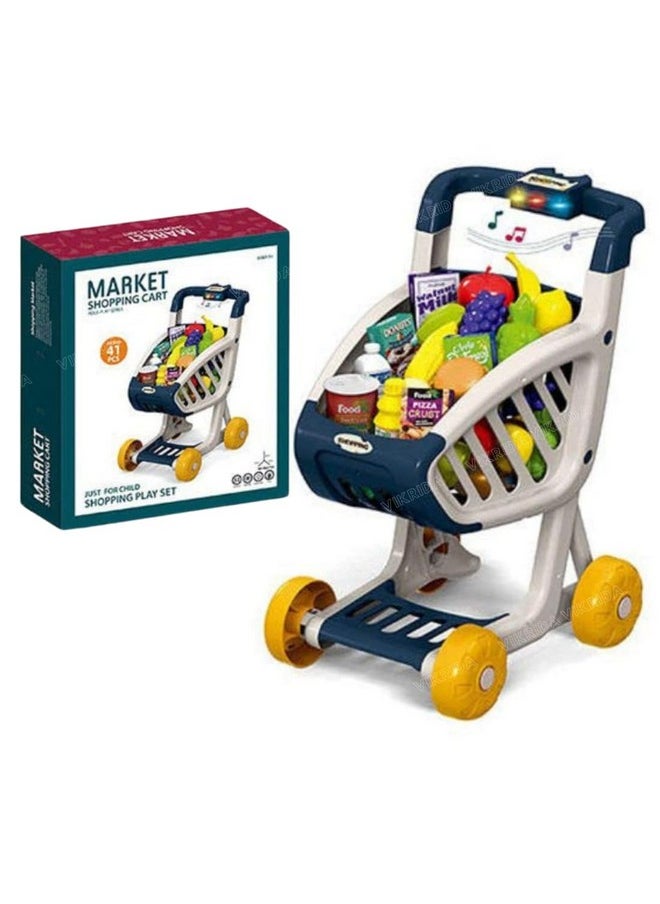 VikriDA 41 Food Fruit Vegetables - Shopping Groceries Cart Trolley For Kids | Pretend Play, Educational Toy Playset - Shopping Cart Trolley For Kids, Maroon