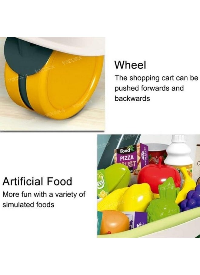 VikriDA 41 Food Fruit Vegetables - Shopping Groceries Cart Trolley For Kids | Pretend Play, Educational Toy Playset - Shopping Cart Trolley For Kids, Maroon