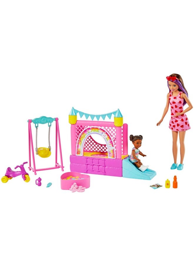 Barbie Skipper™ Babysitters Inc.™ Bounce House Playset with Skipper™ Babysitter Doll, Toddler Doll, Swing & Accessories, Toy for 3 Year Olds & Up