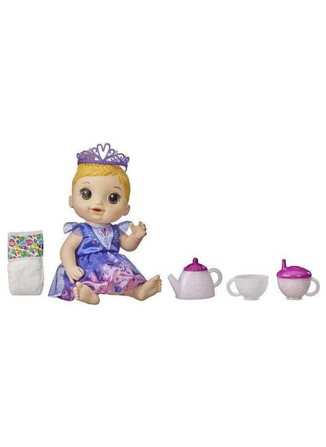 Baby Alive Tea 'N Sparkles Baby Doll,Color-Changing Tea Set,Doll Accessories,Drinks&Wets,Blonde Hair Toy for Kids Ages 3&Up,Multicolor, 8 Pcs