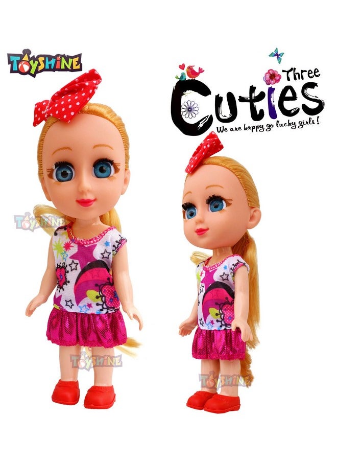 Toyshine Pack of 3 Cuties Doll Set for Kids, 6 Inches, PVC Non-Toxic Material, Assorted Dress Design