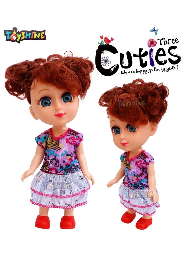 Toyshine Pack of 3 Cuties Doll Set for Kids, 6 Inches, PVC Non-Toxic Material, Assorted Dress Design