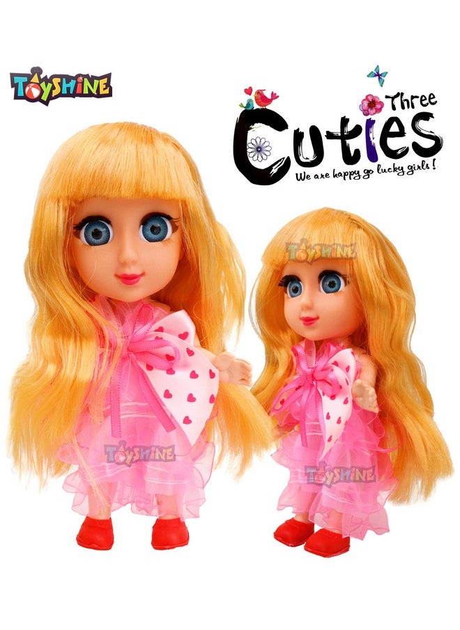 Toyshine Pack of 3 Cuties Doll Set for Kids, 6 Inches, PVC Non-Toxic Material, Assorted Dress Design