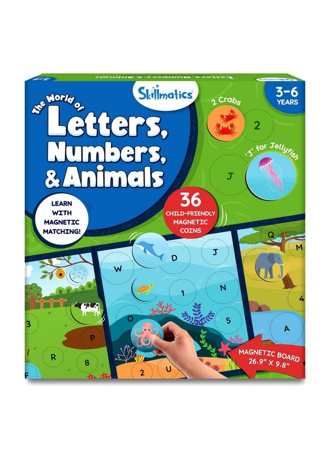 Skillmatics Magnetic Matching Activity - Letters, Numbers & Animals, Preschool Learning Toy & Game for Kids, 35+ Magnetic Pieces, Gifts for Boys & Girls Ages 3, 4, 5, 6