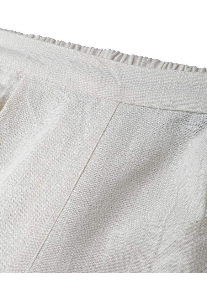 Yash Gallery Women's Solid Cotton Slub Regular Fit Ankle Length Trouser Pant (Off White, S)