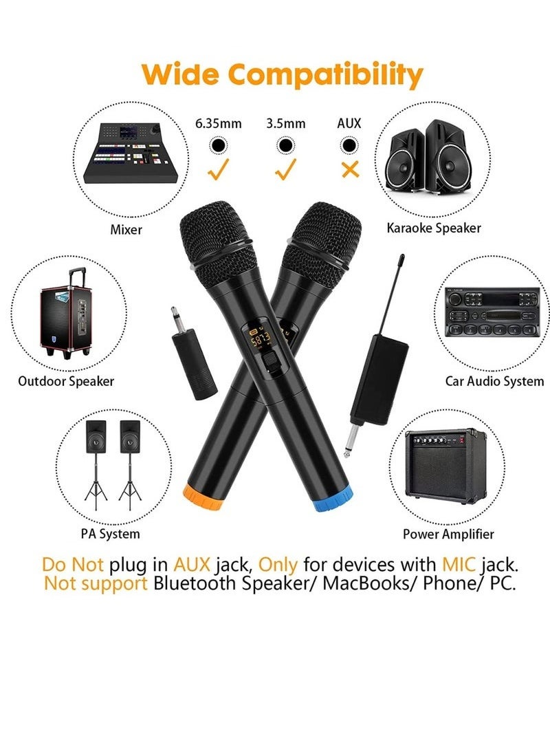 Wireless Microphone, UHF Dual Portable Handheld Dynamic Karaoke Mic with Rechargeable Receiver, Cordless Karaoke System for PA System, Speaker, Amplifier, Family Party, Singing, Meeting 2 peace