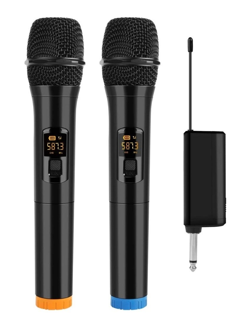 Wireless Microphone, UHF Dual Portable Handheld Dynamic Karaoke Mic with Rechargeable Receiver, Cordless Karaoke System for PA System, Speaker, Amplifier, Family Party, Singing, Meeting 2 peace