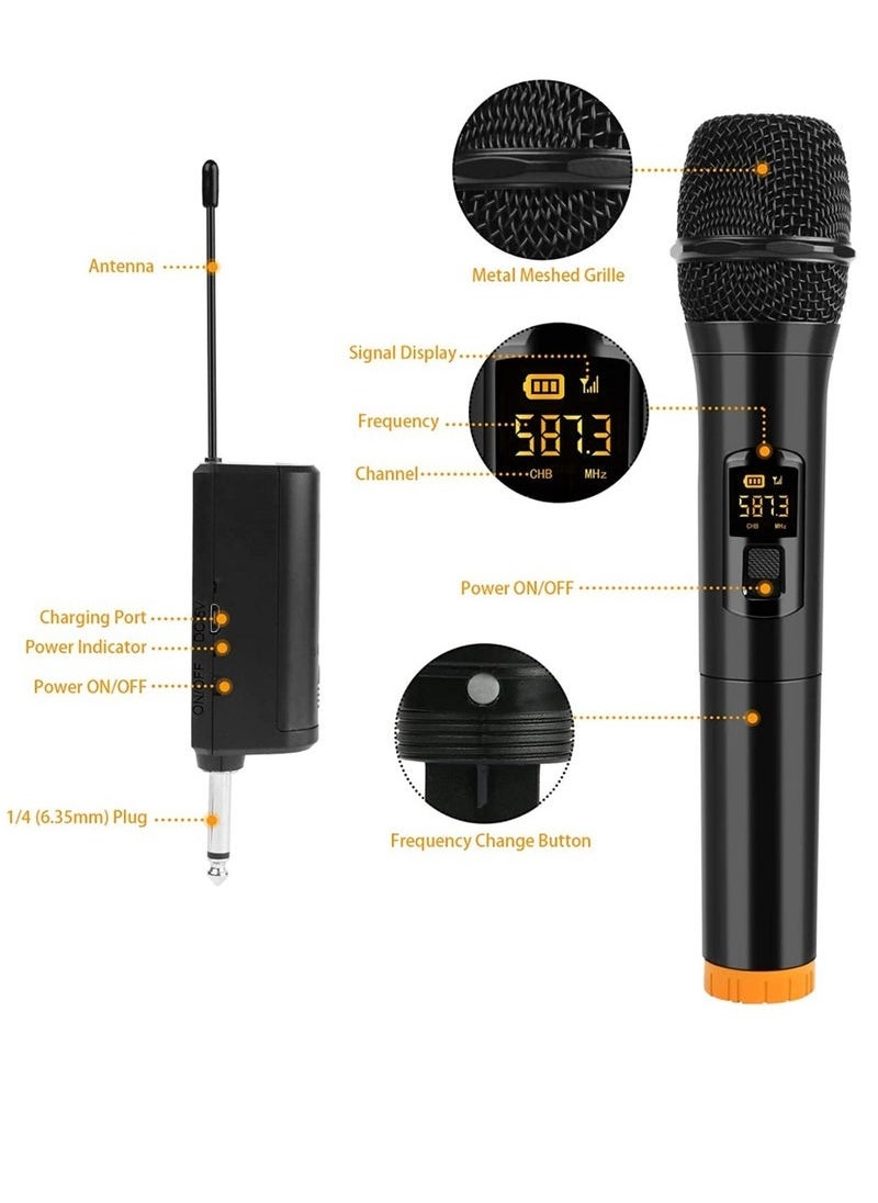 Wireless Microphone, UHF Dual Portable Handheld Dynamic Karaoke Mic with Rechargeable Receiver, Cordless Karaoke System for PA System, Speaker, Amplifier, Family Party, Singing, Meeting 2 peace