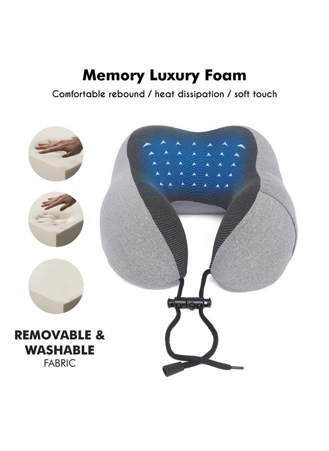 FUR JADEN Memory Foam Luxury Travel Neck Support Rest Pillow Eye Mask, Noise Isolating Ear Plugs Portable Combo (Grey)