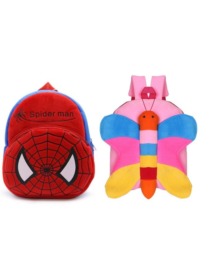 blue tree Kid's Soft Velvet Cartoon School Plush Combo Backpack,Mini Bag,Travel Bag for Baby Boy/Girl (Spiderman & Butterfly)
