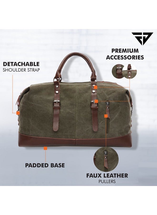 Fur Jaden 40L Canvas Weekender Travel Duffle Cabin Bag with Detachable Shoulder Strap (Military Green)