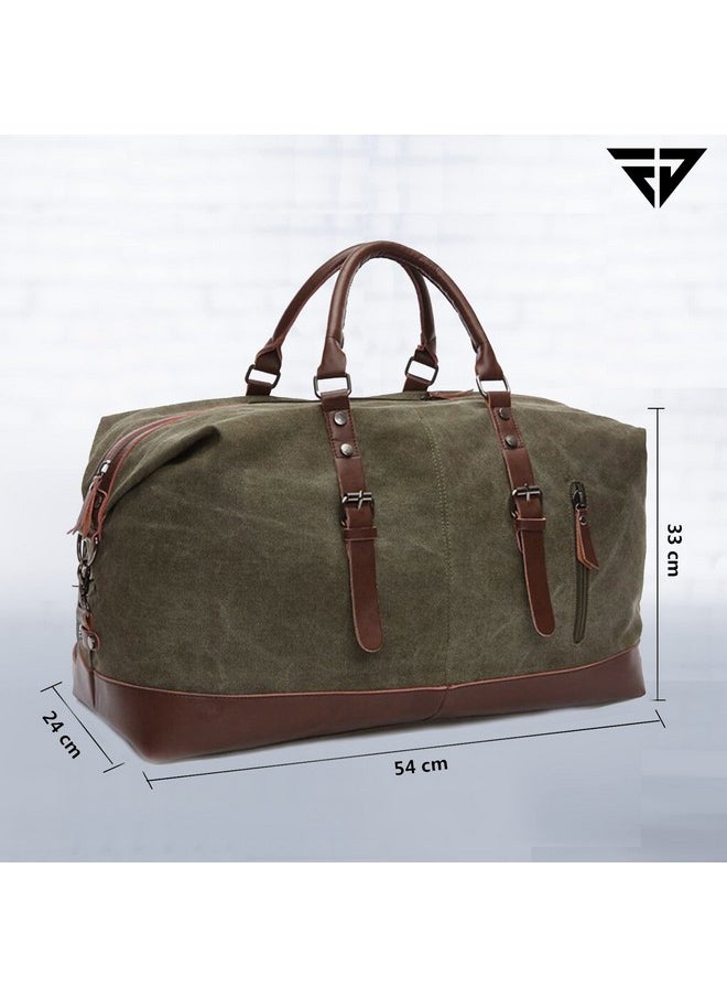 Fur Jaden 40L Canvas Weekender Travel Duffle Cabin Bag with Detachable Shoulder Strap (Military Green)