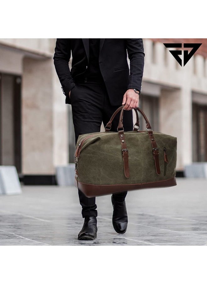 Fur Jaden 40L Canvas Weekender Travel Duffle Cabin Bag with Detachable Shoulder Strap (Military Green)