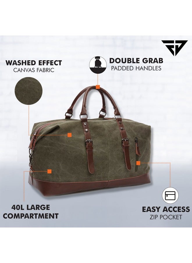 Fur Jaden 40L Canvas Weekender Travel Duffle Cabin Bag with Detachable Shoulder Strap (Military Green)