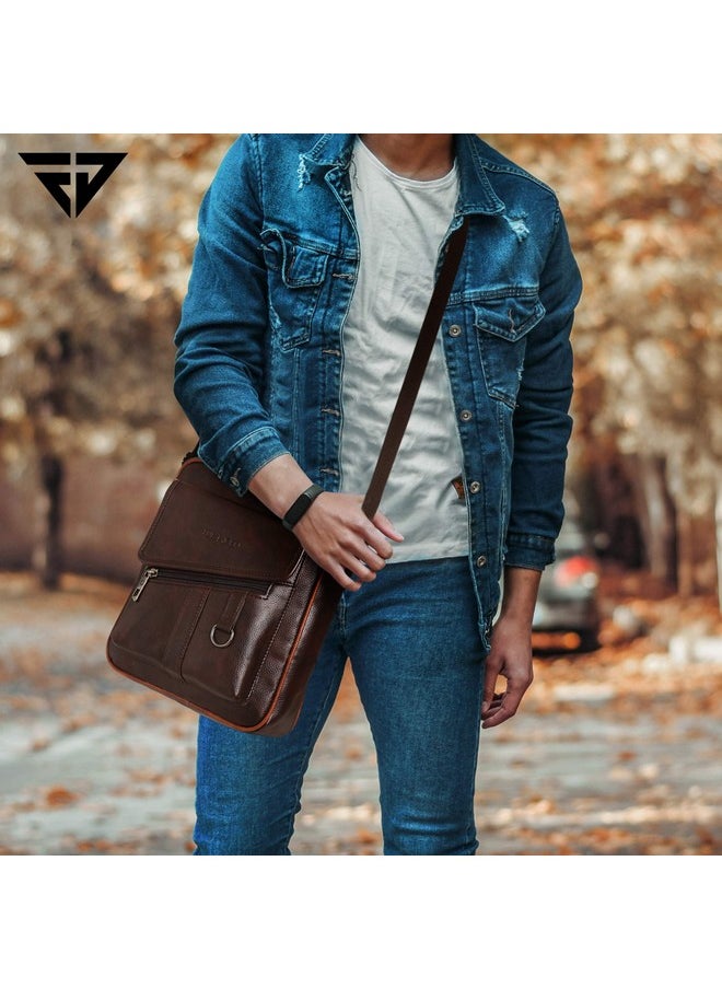 FUR JADEN Sling Cross Body Travel Office Business Messenger one Side Shoulder Bag Unisex (Brown)