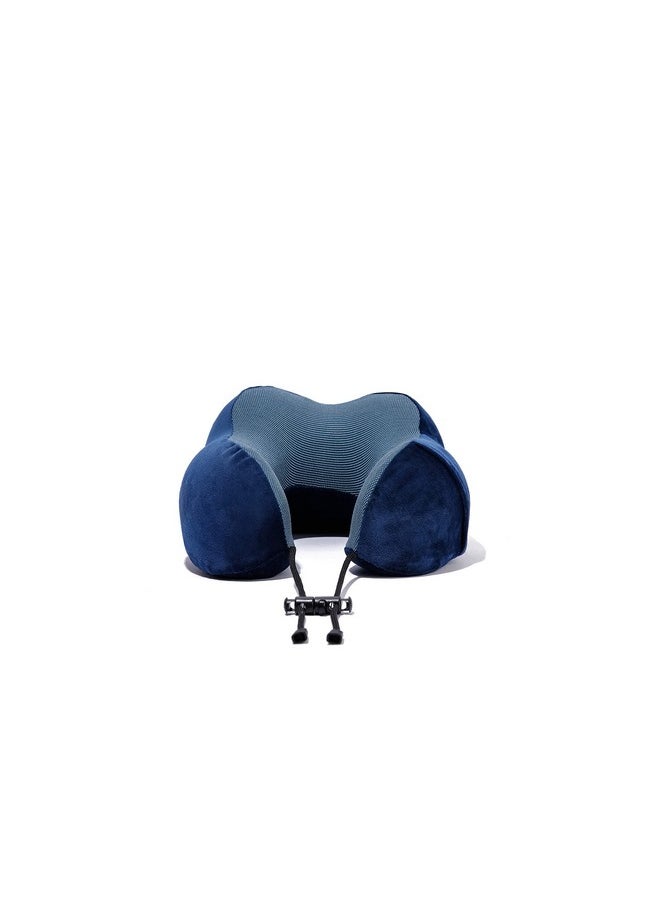 FUR JADEN Memory Foam Luxury Travel Neck Support Rest Pillow Eye Mask, Noise Isolating Ear Plugs Portable Combo (Navy)