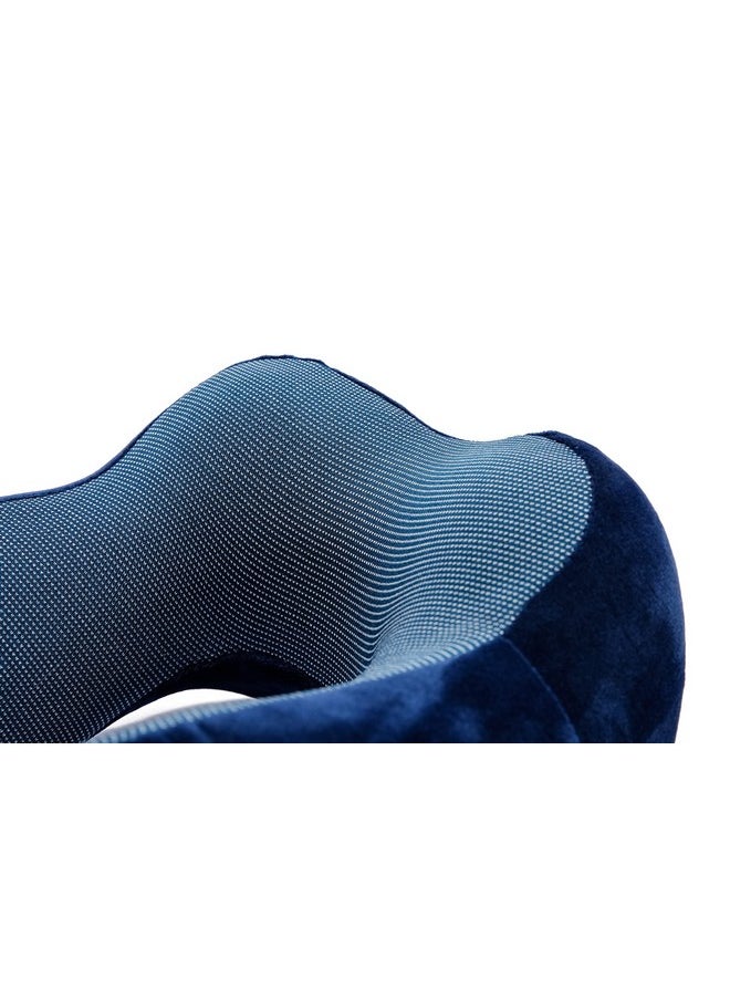FUR JADEN Memory Foam Luxury Travel Neck Support Rest Pillow Eye Mask, Noise Isolating Ear Plugs Portable Combo (Navy)