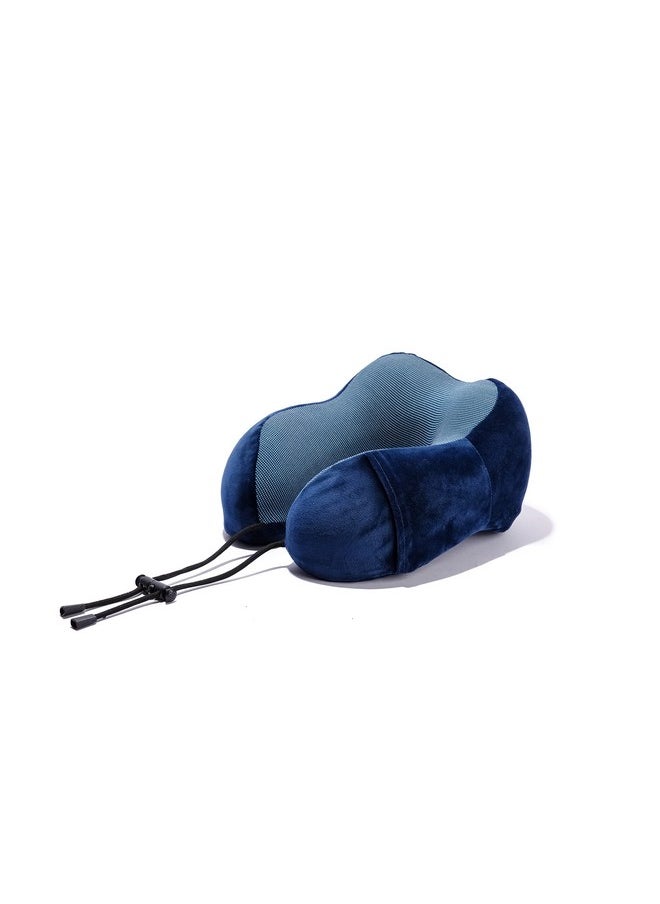 FUR JADEN Memory Foam Luxury Travel Neck Support Rest Pillow Eye Mask, Noise Isolating Ear Plugs Portable Combo (Navy)