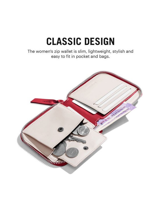 DailyObjects Crimson Red Women's Zip Wallet | Made with Vegan Leather Material | Carefully Handcrafted | Holds up to 8 Cards | Slim and Easy to Fit in Pocket | Coin Pocket with Button Closure