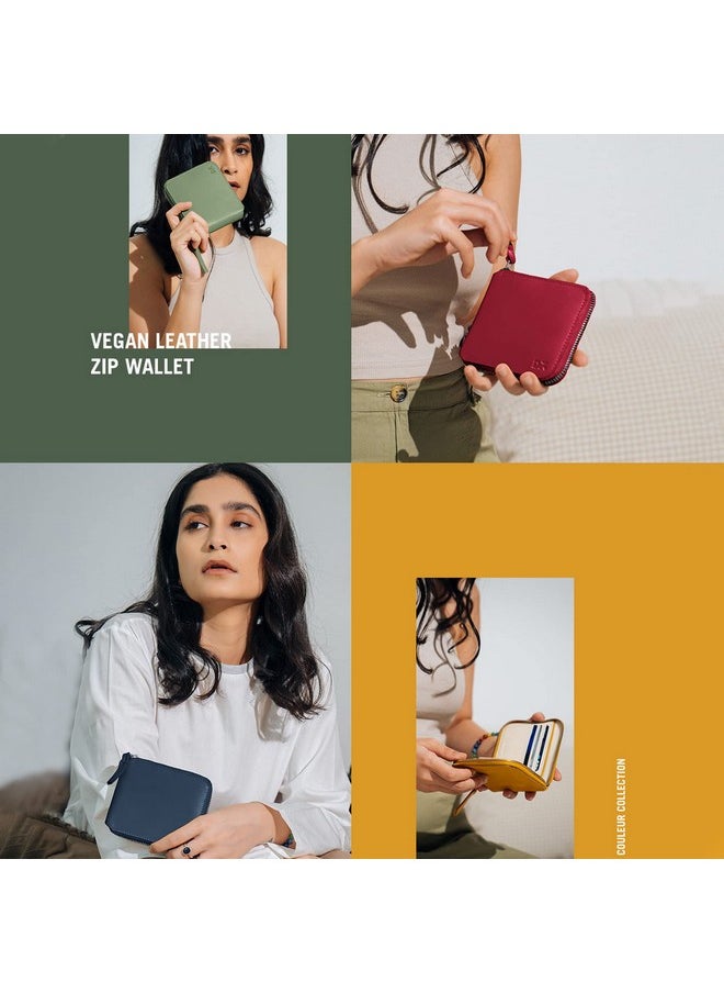 DailyObjects Crimson Red Women's Zip Wallet | Made with Vegan Leather Material | Carefully Handcrafted | Holds up to 8 Cards | Slim and Easy to Fit in Pocket | Coin Pocket with Button Closure
