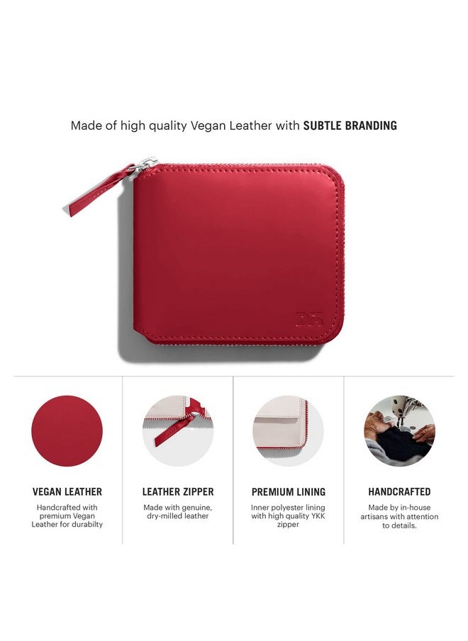 DailyObjects Crimson Red Women's Zip Wallet | Made with Vegan Leather Material | Carefully Handcrafted | Holds up to 8 Cards | Slim and Easy to Fit in Pocket | Coin Pocket with Button Closure